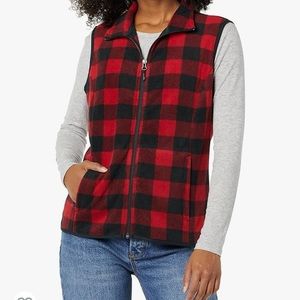Red plaid women fleece vest.  Like new